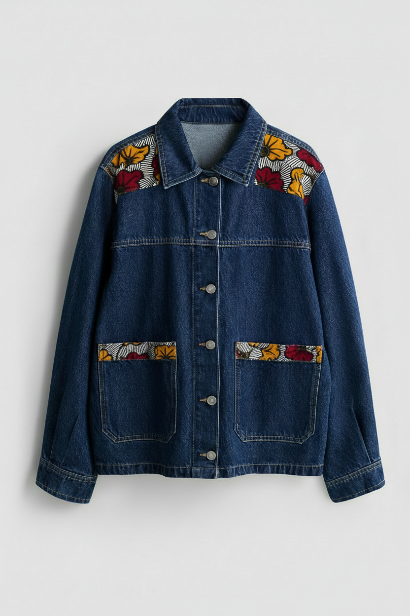 INDIGO Bloom Denim Ankara Jacket